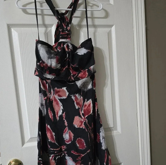 Vintage Donna Ricco 100% Silk Black Floral Print Mini Halter Dress, Lined, EUC! - Picture 3 of 11